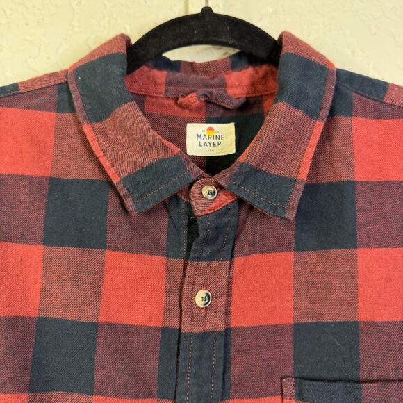MARINE LAYER Shirt Large Downey Flannel Buffalo Plaid Button Down Front Pocket - Picture 6 of 15